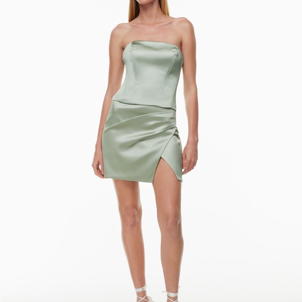 Aritzia Ten, Size 00 Silver Sage Green Silo Satin Skirt